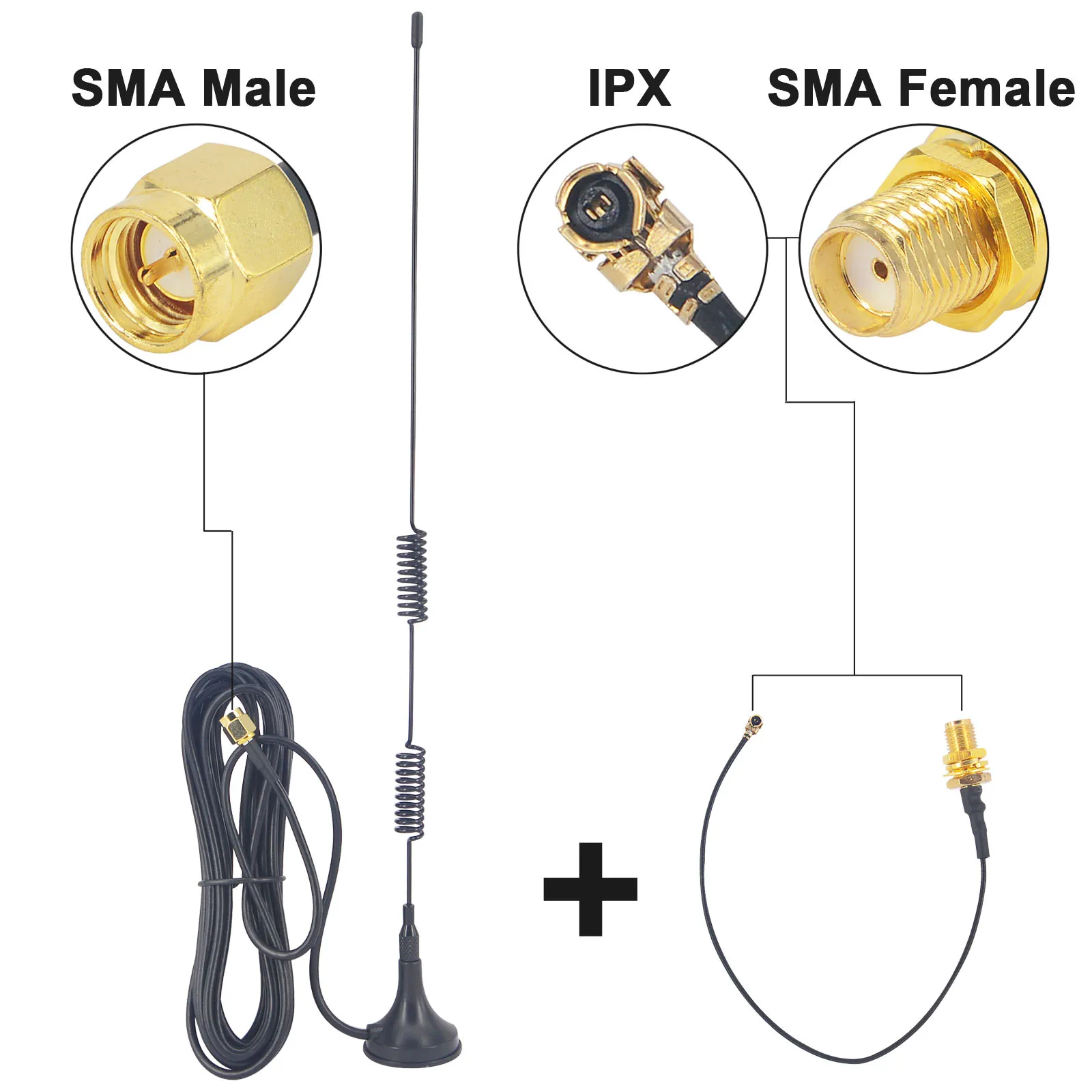 4G LTE Antenna 698-960/1700-2700MHz 5dbi SMA Male Magnetic Base RG174 3M Cable + SMA female to IPX 1.13 Pigtail Cord 15CM