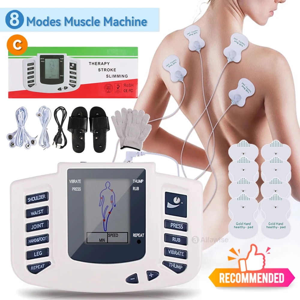 Digital 8 Mode Best EMS Electric Muscle Stimulator Body Physiotherapy TENS Massager Pulse Meridian Therapy Instrument Relaxation