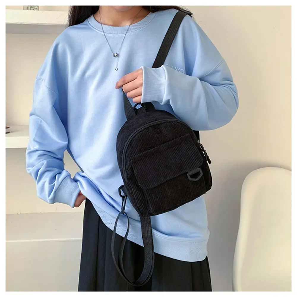 Neue Mode Einfache Frauen Mini Rucksack Einfarbig Kleine Student Bookbags Handtaschen Cord Rucksäcke Reisen Zubehör – Detail 10