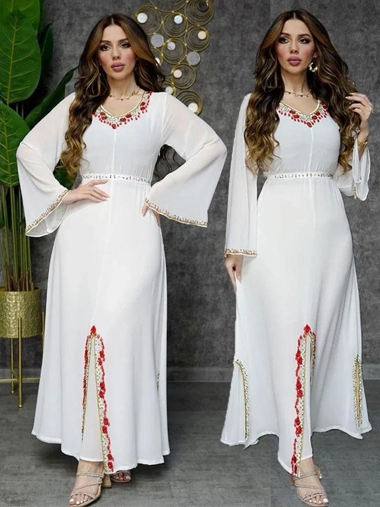 

Eid Morocco Party Dress Women Muslim Ramadan Abaya Dubai Abayas Diamond Chiffon Kaftan Elegant Robe Vestidos Turkey Gown 2024