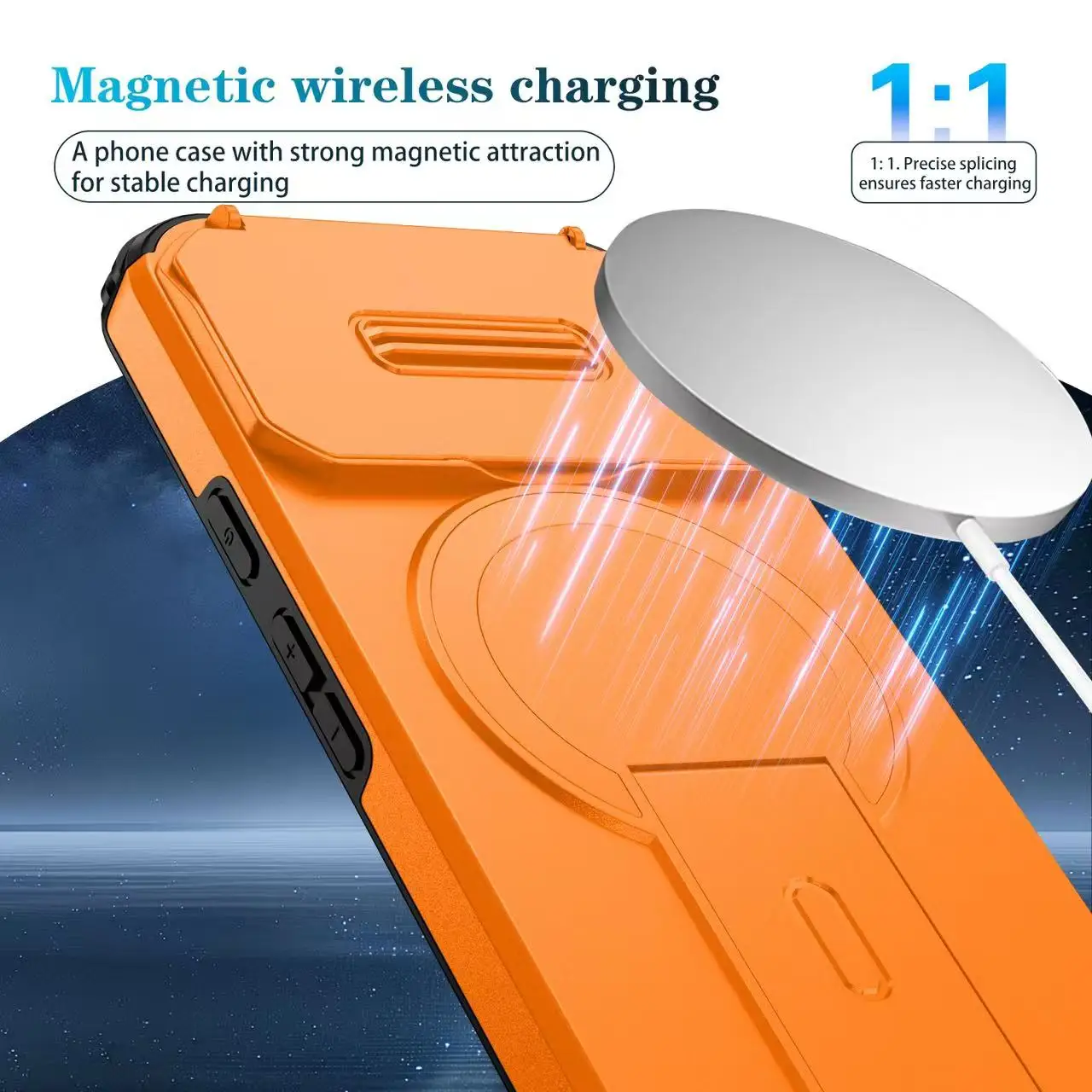Durable Magnetic Shockproof Case with Stand and Wireless Charging Compatibility