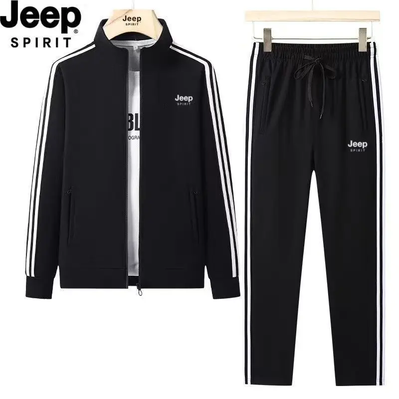 JEEP 2026 High-quality and cost-effective Spring and Autumn Men's Casual Sport Set, a loose outdoor two-piece stand-up collar ca