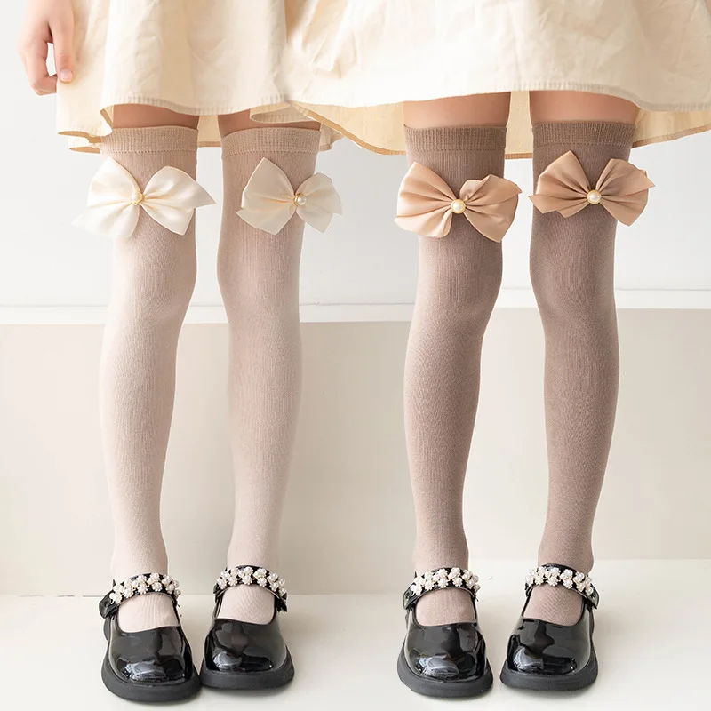 Kids Knee High Socks Soft Cotton Cute Children Girls Breathable Long Socken For 3-12 Years Girl 19 Inch