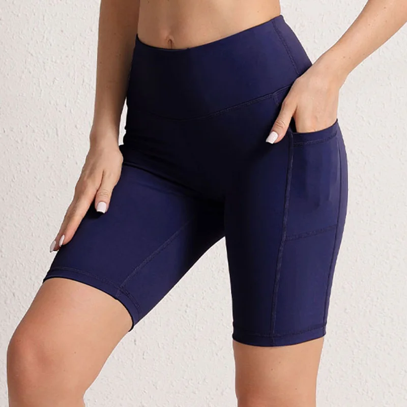 Yoga Shorts Women Yoga Shorts with 3 Pockets Seamless Gym Fitness Tights Elastic Cycling Shorts Female Solid Color Leggings
