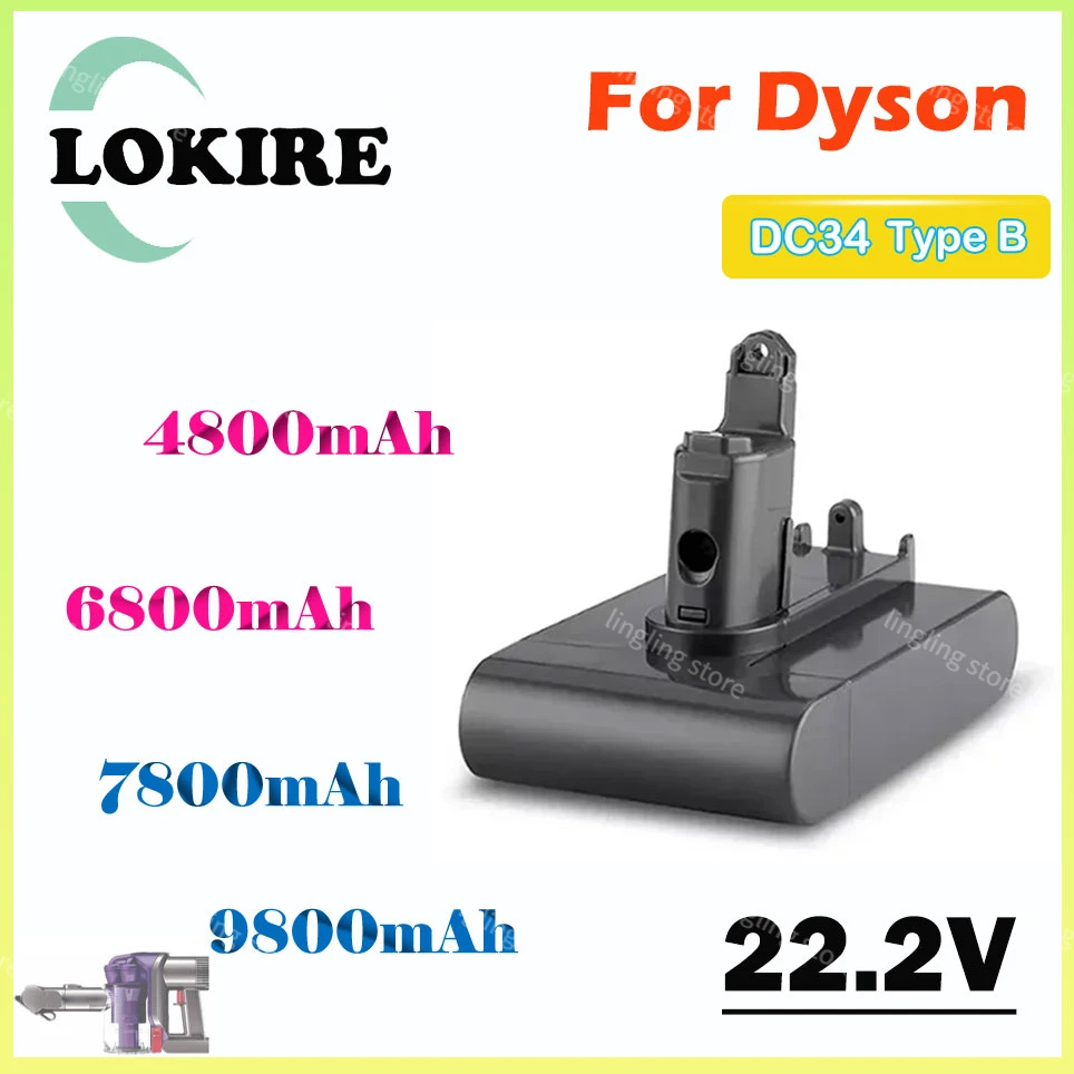 Batteria Dc31 Type-B 22.2V 4.8/6.8/7.8/9.8Ah Batteria Sottovuoto Agli Ioni Di Litio Per Dyson Dc35/45 Dc31B/34/44 Animal Dc56/57 (Solo Misura Tipo B)