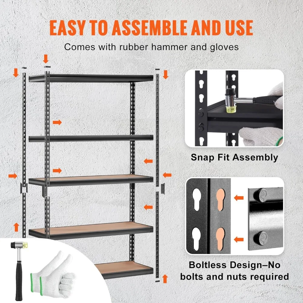 5 Shelf Adjustable Small Parts Heavy Duty Metal Storage Rack 48L