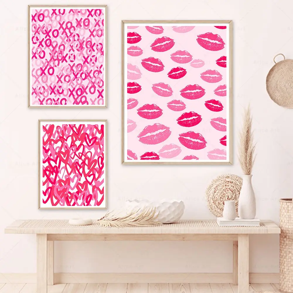 

Abstract Graffiti Wall Art Poster Print Heart Lips Canvas Painting Preppy Pink Picture for Living Room Girls Bedroom Home Decor