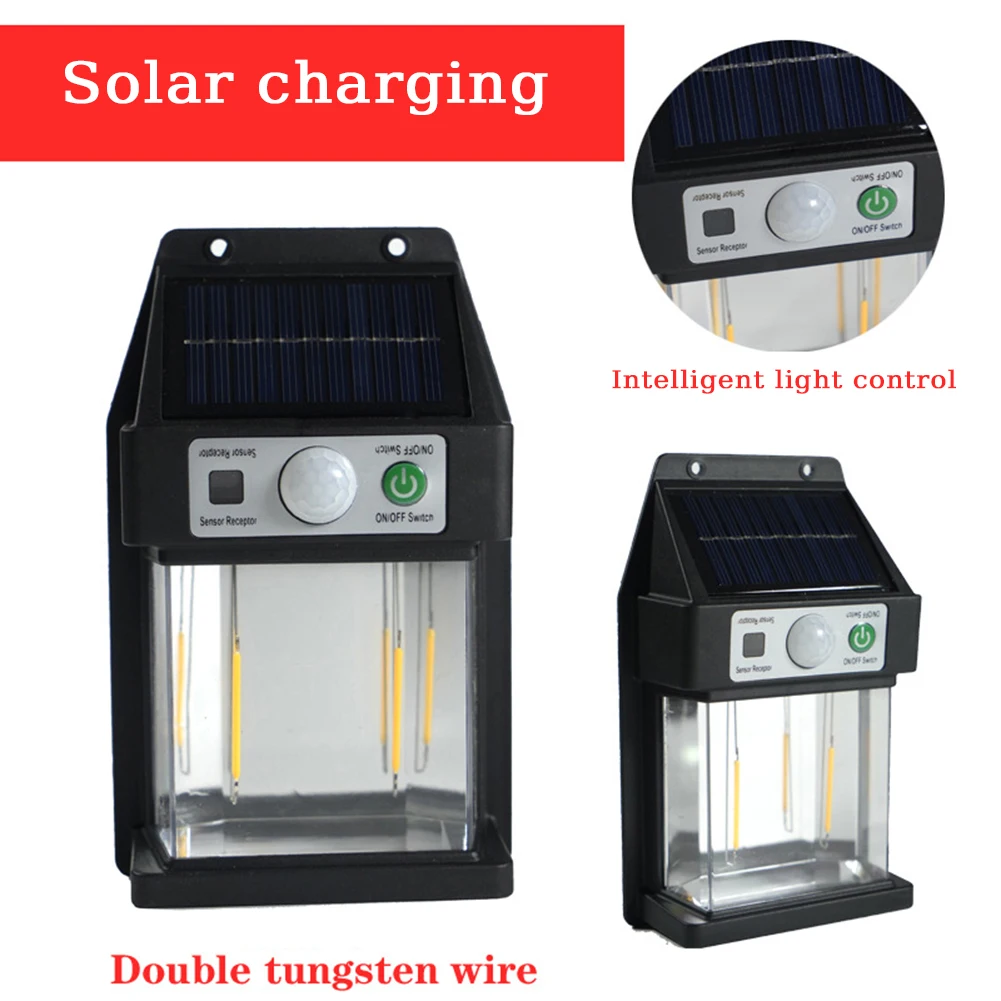 Outdoor Solar Tungsten Wall Light with Motion Sensor Waterproof LED Street Light Patio Outdoor Deck Porch Barn Garage
