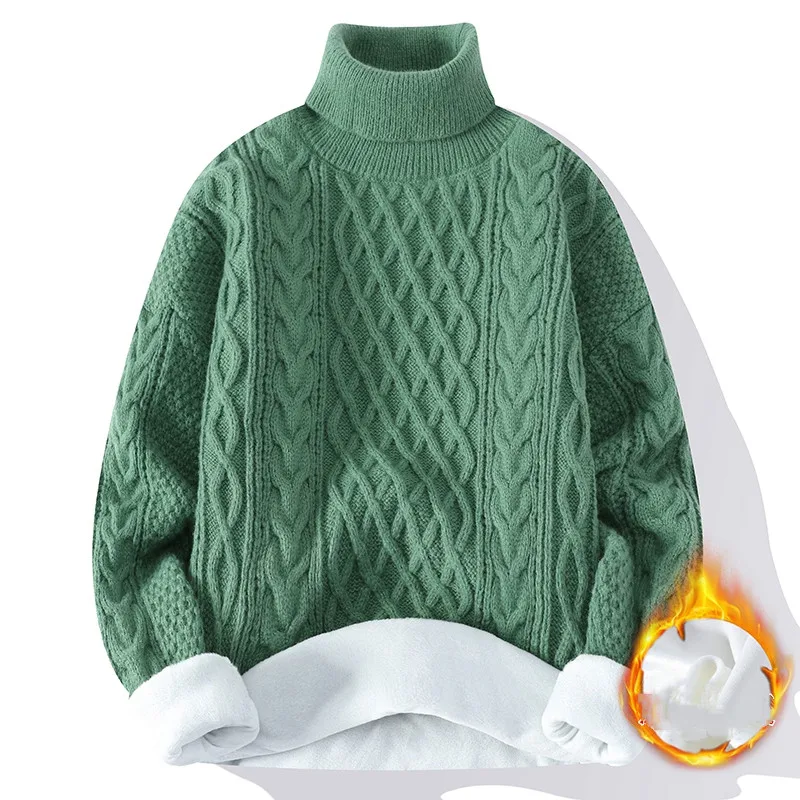 2023 Autumn Winter Mens Fleece Turtleneck Sweater Men Knitting Pullovers Knitted Red Sweater Warm Men Jumper Casual Sweater