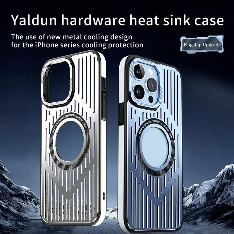 

Luxury Metal Cooling Magsafe Phone Case For iPhone 15 15Pro Max 14 Pro 13 12 Creative Hollow Magnetic Wireless Charge Back Cover