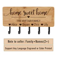 Personalized Text Engraved Customize Bamboo Key Holder Wall-Mounted Storage Keychain Hang Rack Home Decorated Housewarming Gift 1