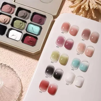 Smalto per unghie in gel sfumato a 9 colori ad alta saturazione, gel per manicure alla francese, adatto per tecnici delle unghie e principianti.