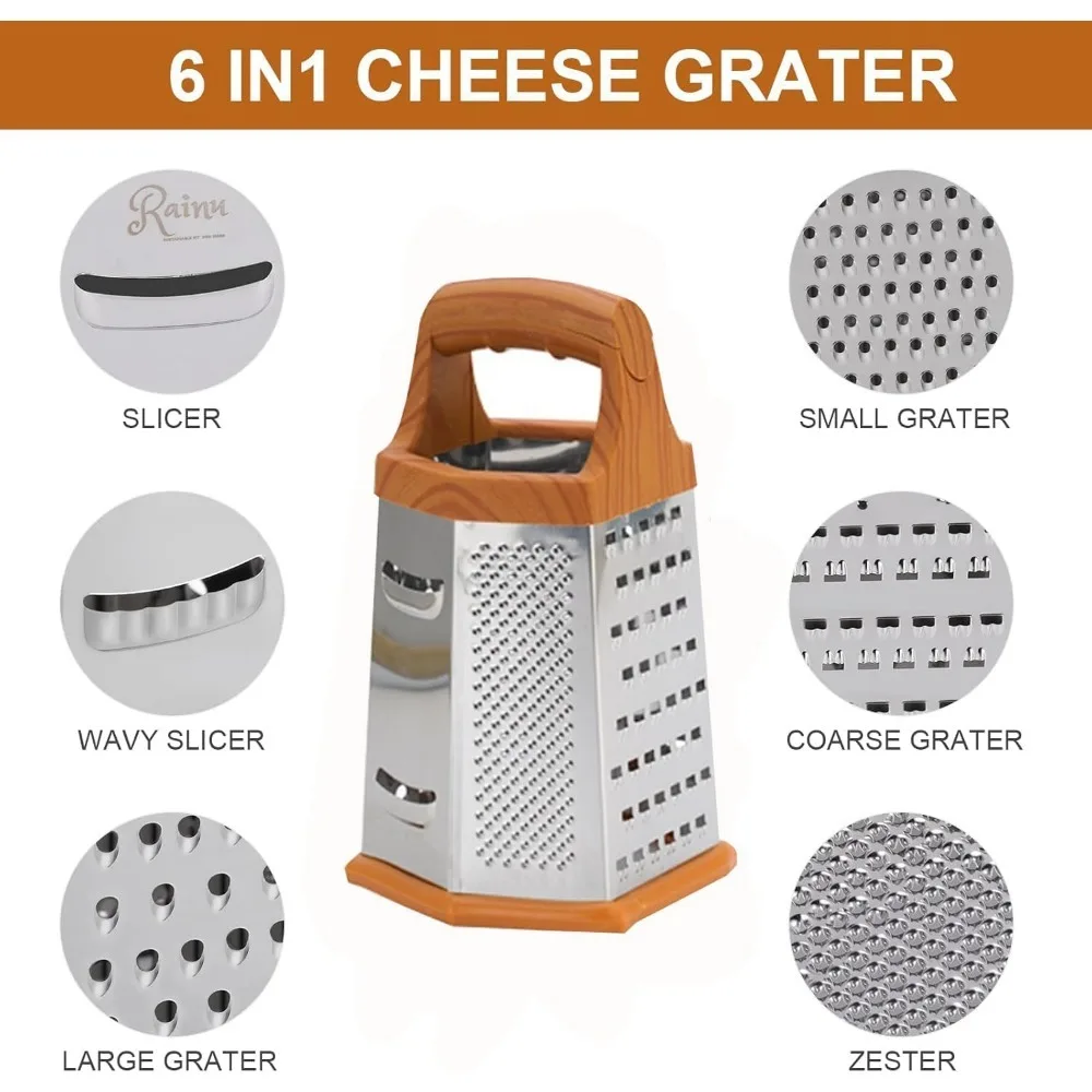 Stainless Steel Box Cheese Grater with Container Multi-sided Box Grater Handheld Food Chopper for Vegetable Ginger Cutting