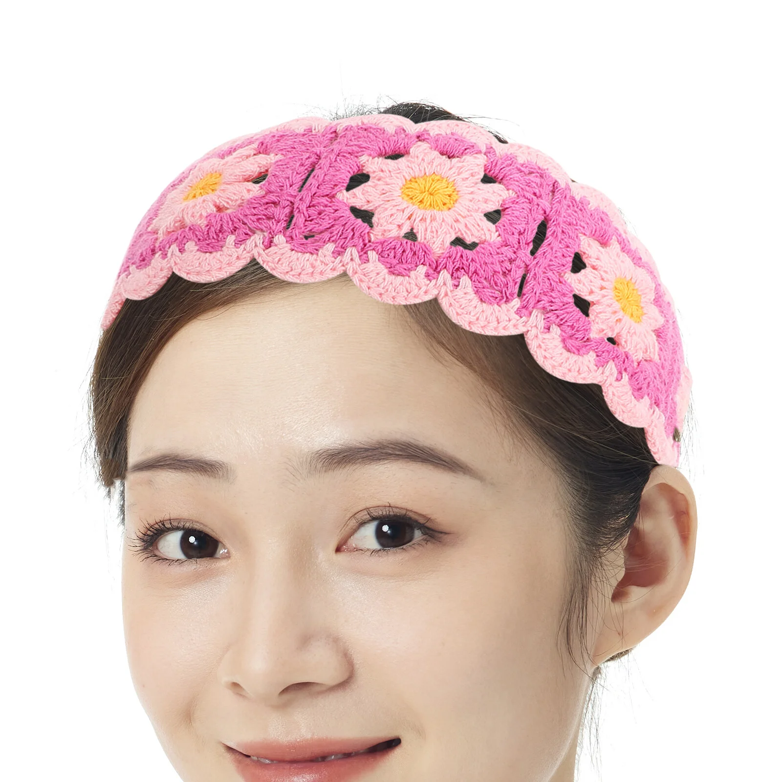 여성용 데이지 머리띠, 크로셰 뜨개질, 해변 액세서리, 작은 화환 머리띠, 원사..