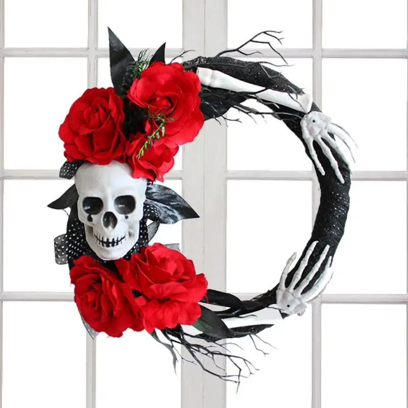 

Хэллоуин, скелет, венок, искусственная Роза, череп, скелет, гирлянда, жуткий Декор для дома, стены для камина, лестницы