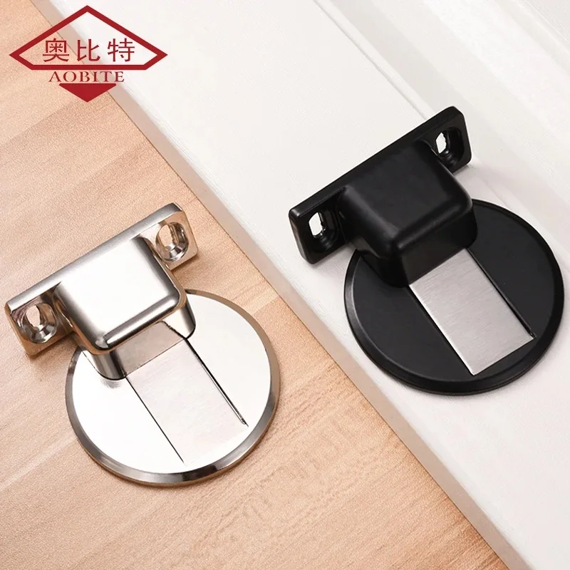 AOBT Black Magnetic Security Protection Door Stopper FREE Punching Sticker Hidden Lock For Door Draft Holders Floor Stops