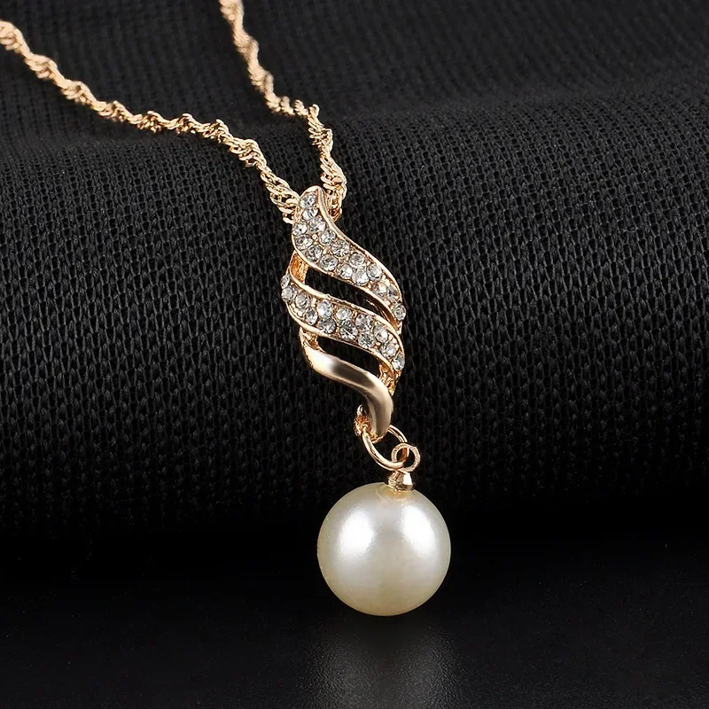 Fashion Rhinestone Wedding Bridal Jewelry Sets For Women Imitation Pearl Pendant Necklace Earrings Set Party Jewelry Gifts jewelry sets jewelry set women earrings chain necklace