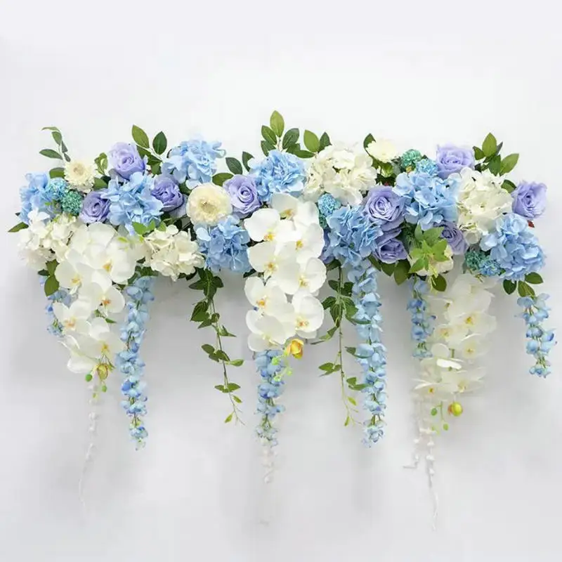 

Baby Blue Ivory Rose Hang Flower,Flower Row Runner Wedding Backdrop Decor Floral Arangement Multiple Style