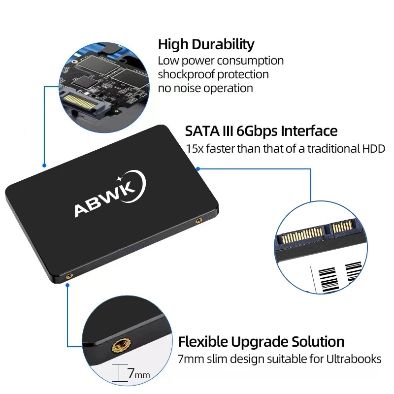 ABWK SSD 2.5, 데스크탑 PC용 내장 솔리드 스테이트 드라이브, SATA3 ssd, 1TB, 2TB, 512GB, SATA III, 480GB, 240GB, 120GB, 256GB