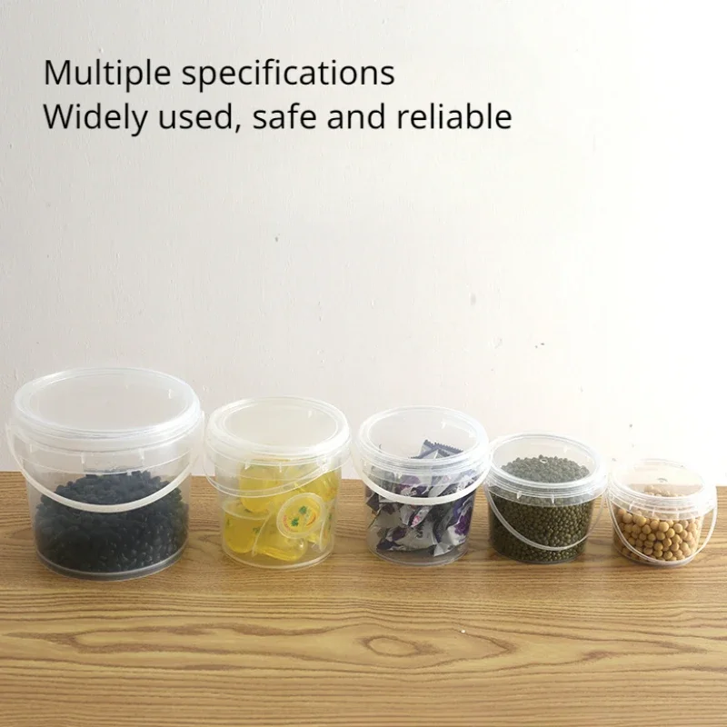 10Pcs Transparent Portable Drum Sealed Covered Food Grade Fruit Milk Tea handle Bucket Plastic Pack for Ice Powder Beverages