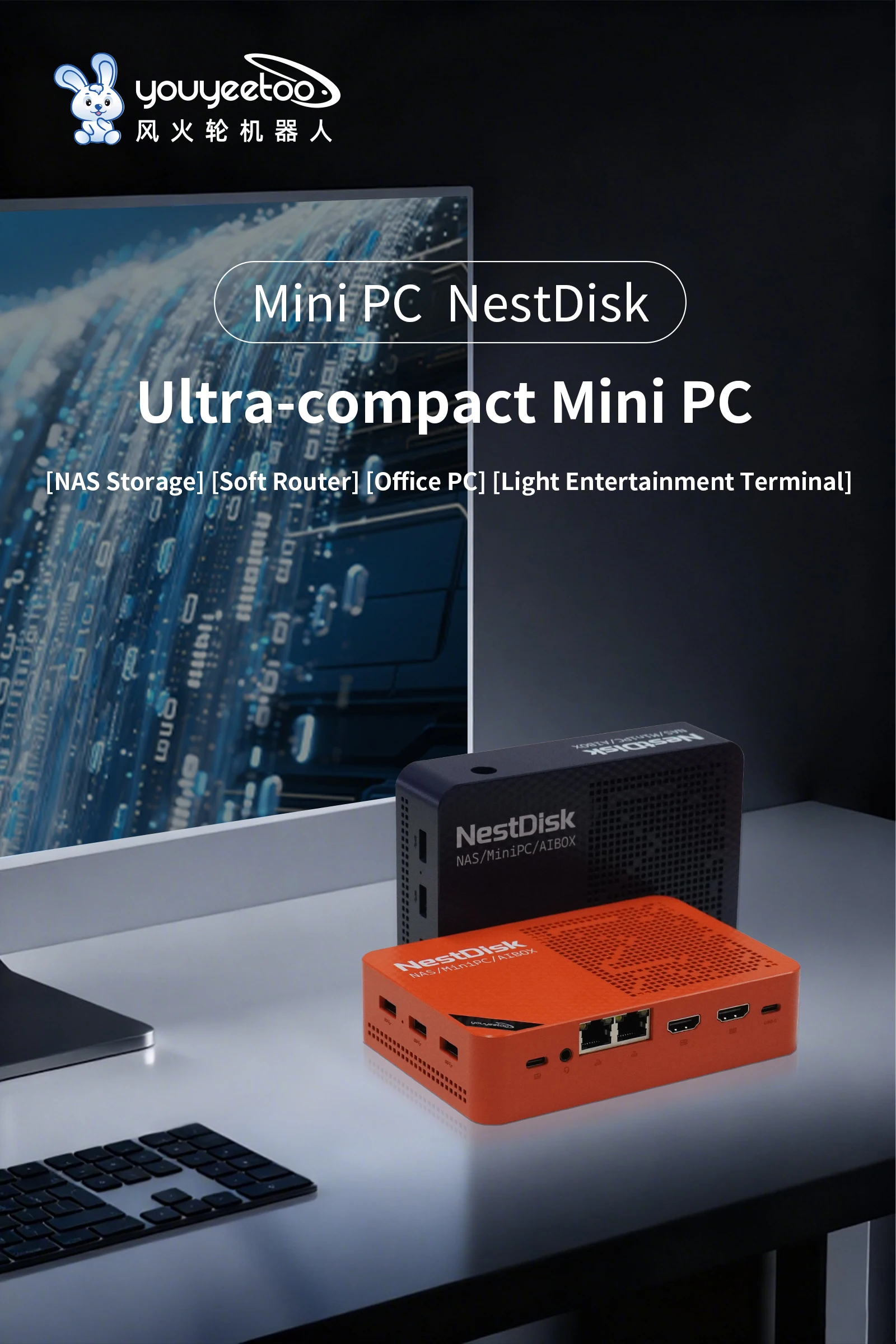 Nest Disk NAS Intel Twin Lake N150 Mini PC Dual 2.5GbE 12GB LPDDR5 Dual-Display