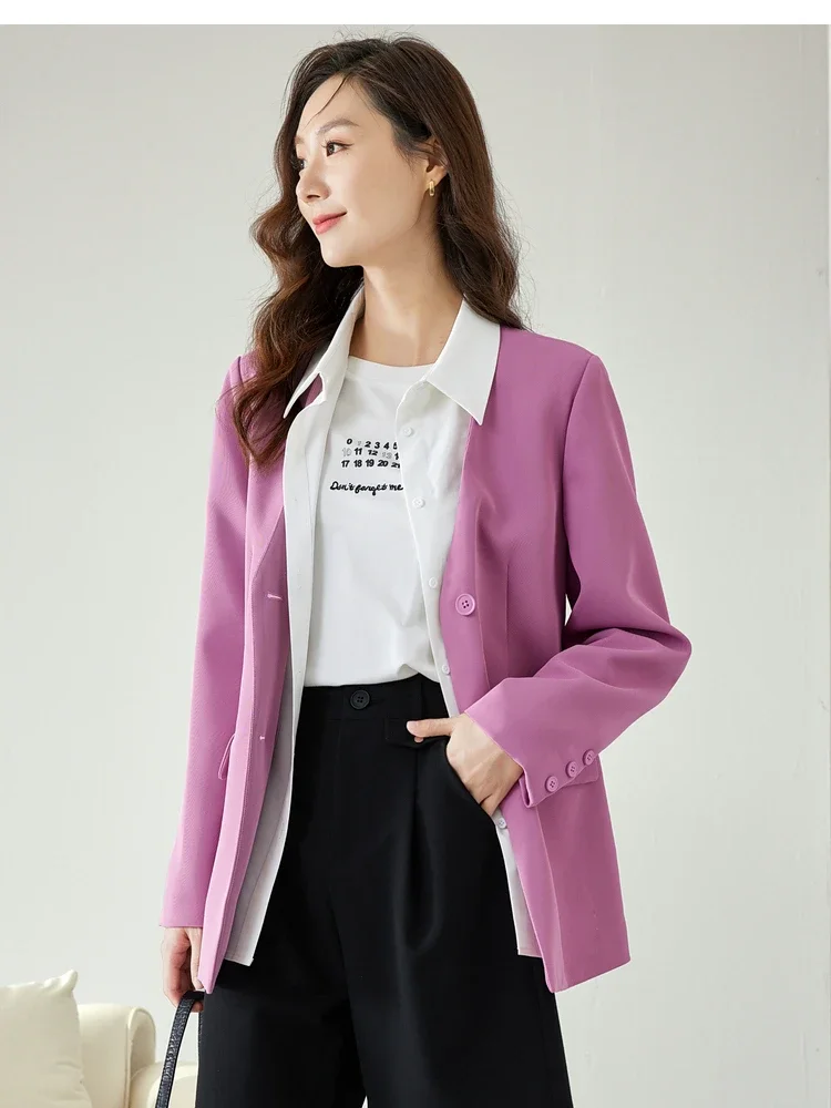VIMLY Contrast Shirt Collar Blazer Women Autumn Fall Fashion New in Elegant Suit Jacket Outerwears Woman Clothes M2815