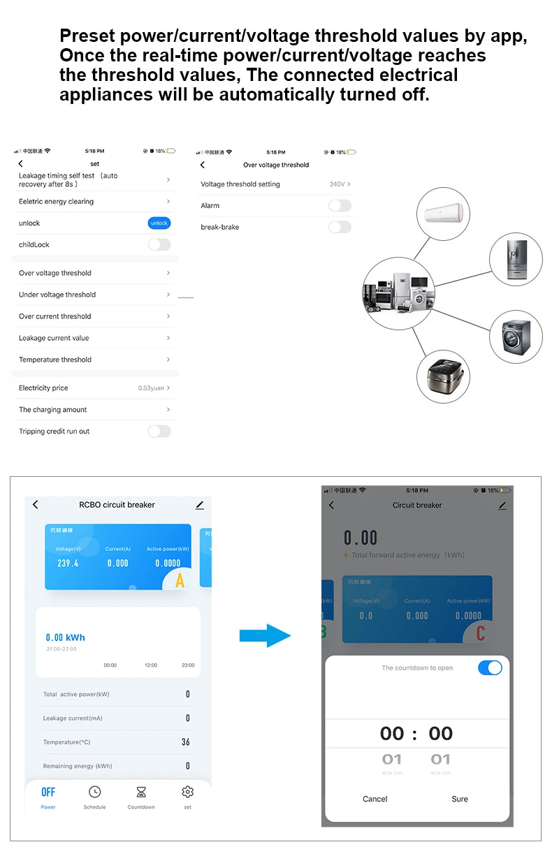 Tuya Smart Life APP RCBO Circuit Breaker with Power Monitoring 4P WiFi RCBO MCB