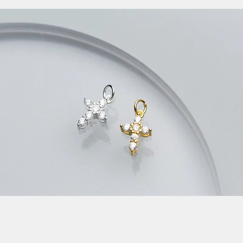 TrustDavis Real 925 Sterling Silver Fashion Sweet Cross Dazzling CZ Charm Pendant Handmade DIY Accessories Fine Jewelry HY353,pendant necklace,silver necklace,silver pendant,silver necklace charms