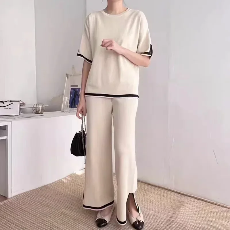 Women's Beautiful Back High Waist Peach Hip Seamless Knitted Vest Trousers Two-piece Set