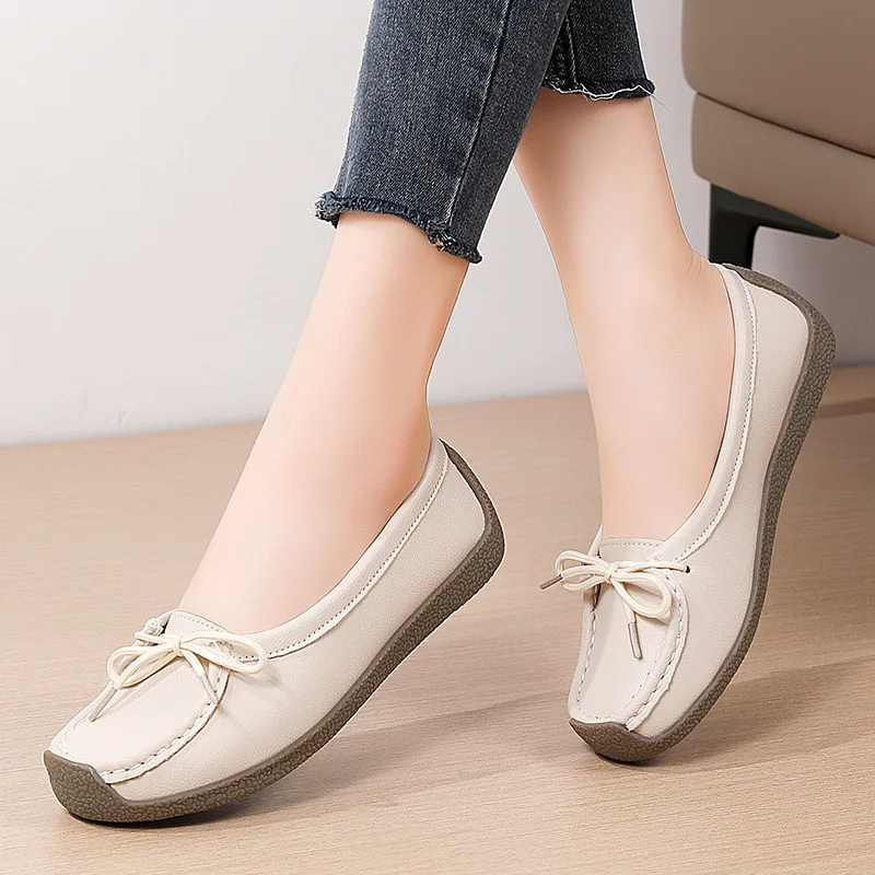Spring /Autumn Woman Leather Sneakers Casual Walking Footwear Shoes Women Loafers Breathable Flats Shoes Mother Shoes