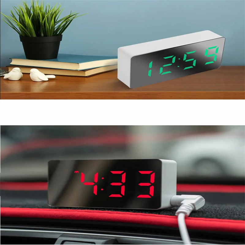 Reloj de mesa con espejo LED, alarma Digital, Mini reloj