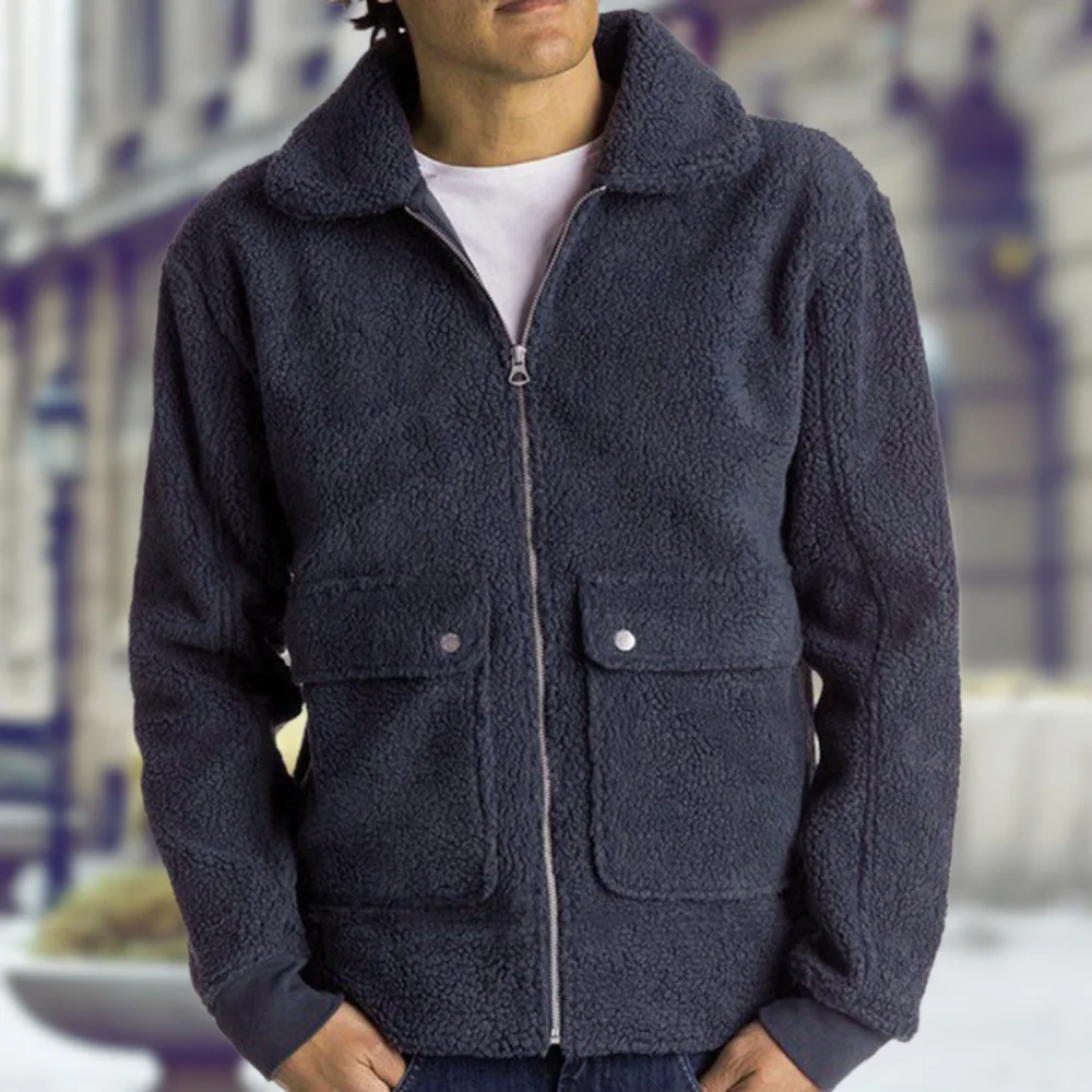 Mens Fleece Lined Coat Zip Up Casual Loose Jacket Cardigan Sweaters  Long Sleeve Trendy Comfy Solid Color Outwear With Pocket