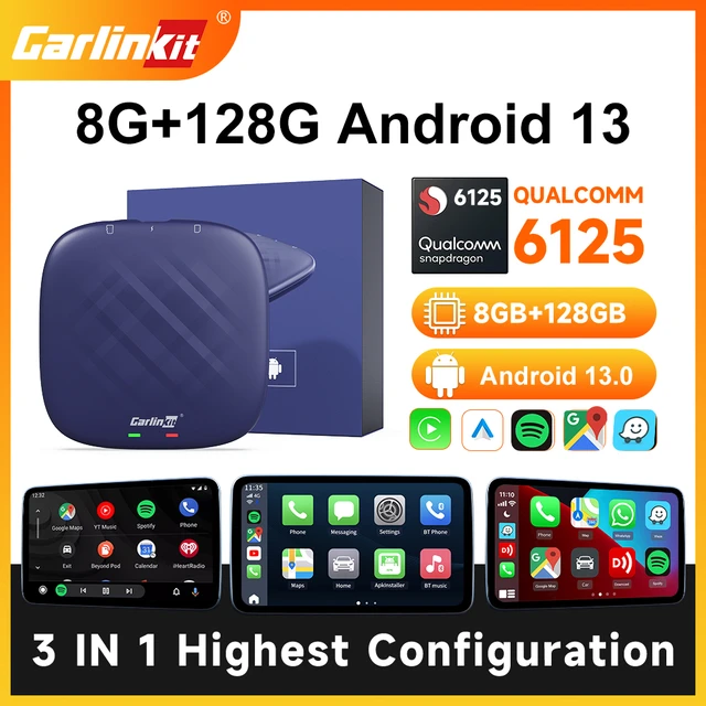 Adaptador CarlinKit Wireless Auto E CarPlay, Android 13, AI Video.