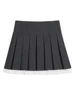 GIBSIE Plus Size Bows contrast lace pleated skirt Women's summer JK mini skirt Korean high waist zipper gray a-line skirt - Image 2