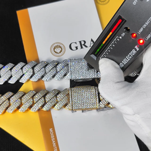 Thick 20-25mm 925 Silver Three Rows Prong Setting Cuban Link Iced Out Hip Hop White Moissanite Chain Jewelry Women Men Gifts