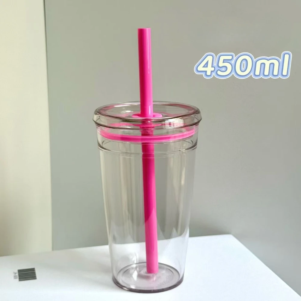 Drinkware 450 ml Stroh Tasse Wiederverwendbare Transparente Kaffee Tasse Kunststoff Einzigen Schicht Auto Tumbler Home Office Wasser Tasse