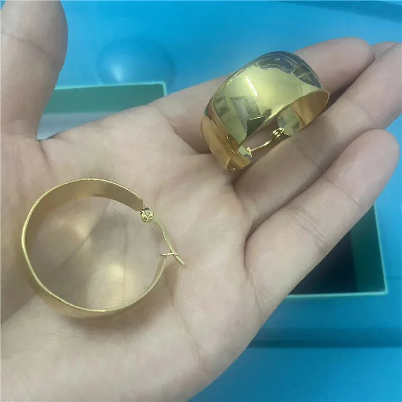 

316L Big Size Wide Stainless Steel Dangle Earrings High Quality Circle Shape Gold Color No Fade Hot Sell For Women