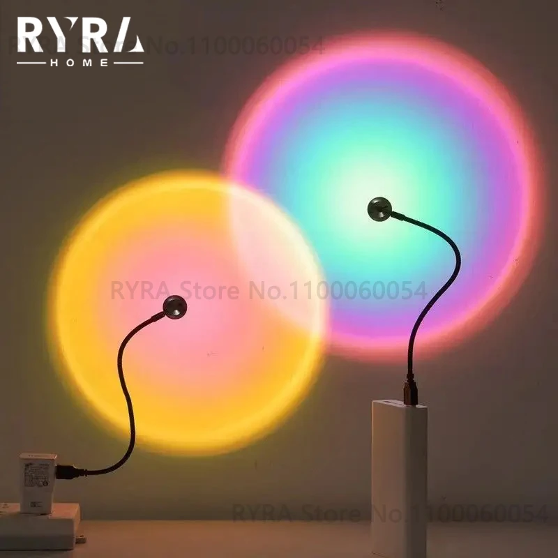 USB Sunset Lamp LED Rainbow Dawn Table Lighting Portable USB RGB Night Lamp Room Decoration Atmosphere Ins Projector Photo Lamp