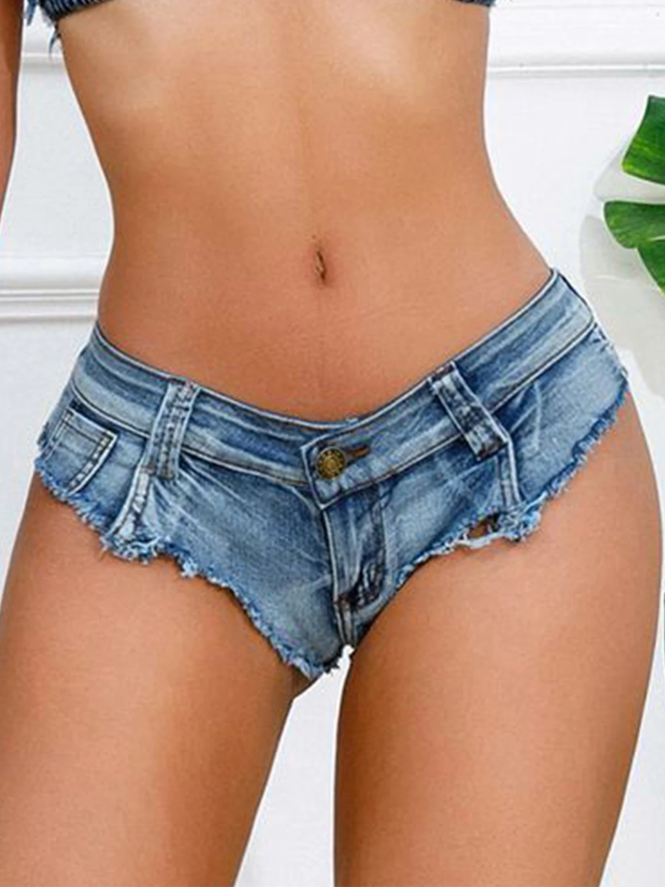 Women's Sexy Low Waisted Stretch Zipper Mini Denim Shorts Hole