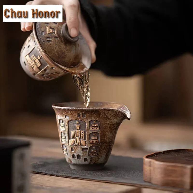 170ml Handmade Wood-fired Porcelain Tea Pitcher Dunhuang Frescoes Cha Hai Household Justice Cup Tea Services Collection Supplies