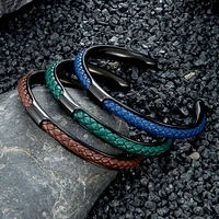 Charm Men Stainless Steel Braided Leather Cuff Bracelet Bangles Fashion Punk Hip Hop Handmade Male Jewelry Pulseras Lovers' Gift 2