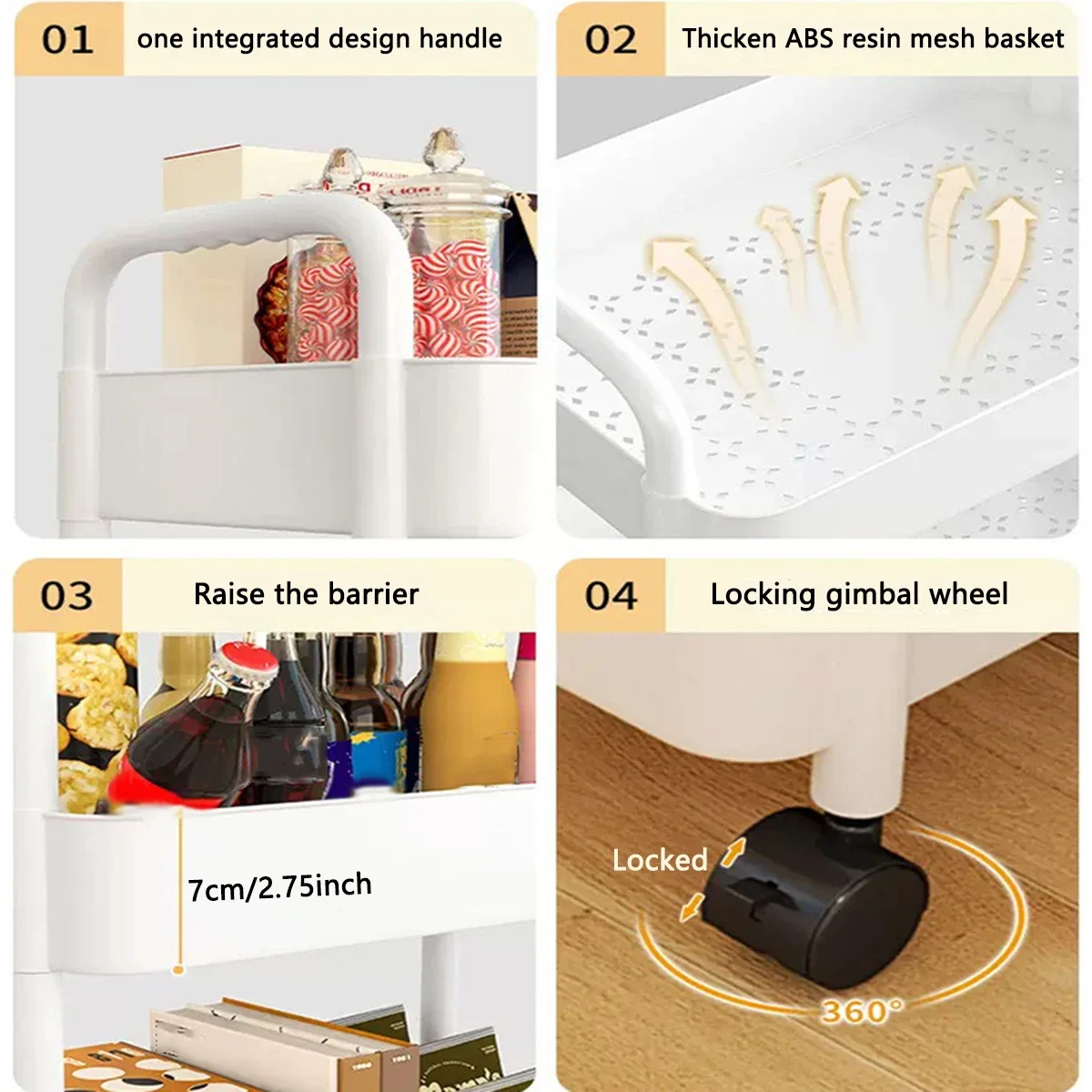 1pc-trolley Shelves Floor To Ceiling Kitchen Bathroom Mobile Snack Bathroom Multi-storey Bedroom Bedside Storage Shelves