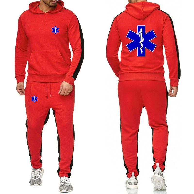Cotton Emergency Ambulance Print Hoodies and Sweatpants for Men