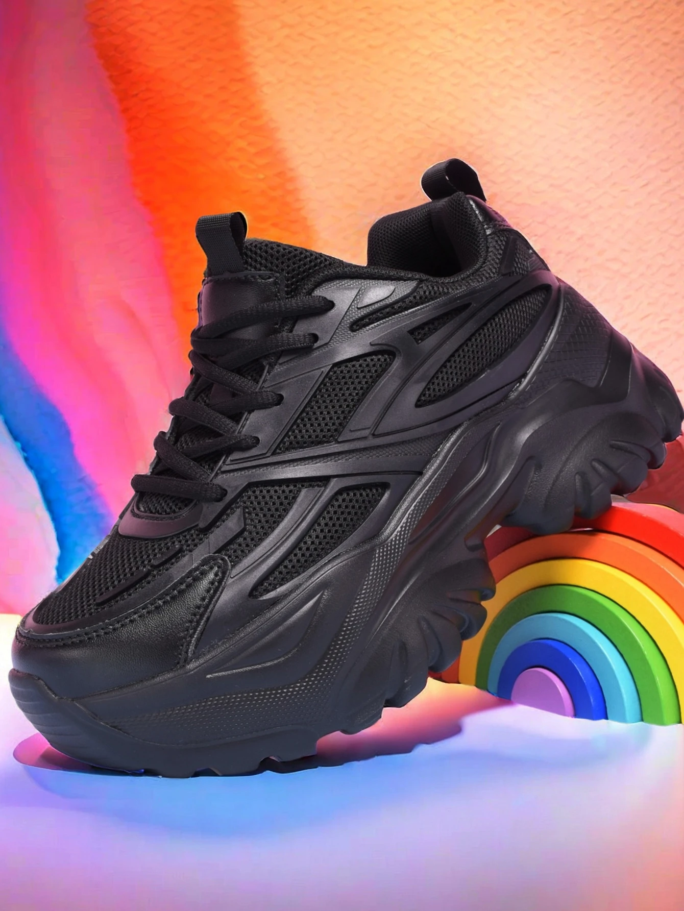 Women's four seasons outdoor sneakers Summer breathable black sandals lightweight platform high heels for women - Image 5