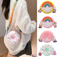 Round Donut Crossbody Bag Child Child Girl Children Shoulder Bag Adjustable Strap Vacation Travel Rainbow Printed Pocket Package 1