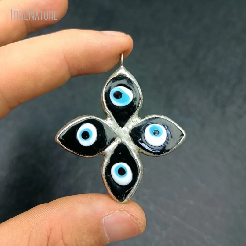 

10Pcs Wholesale Soldered Cross Jesus Christian Handmade Jewelry Black Tin Glass Crystal Colored Glaze Pendant PM45268