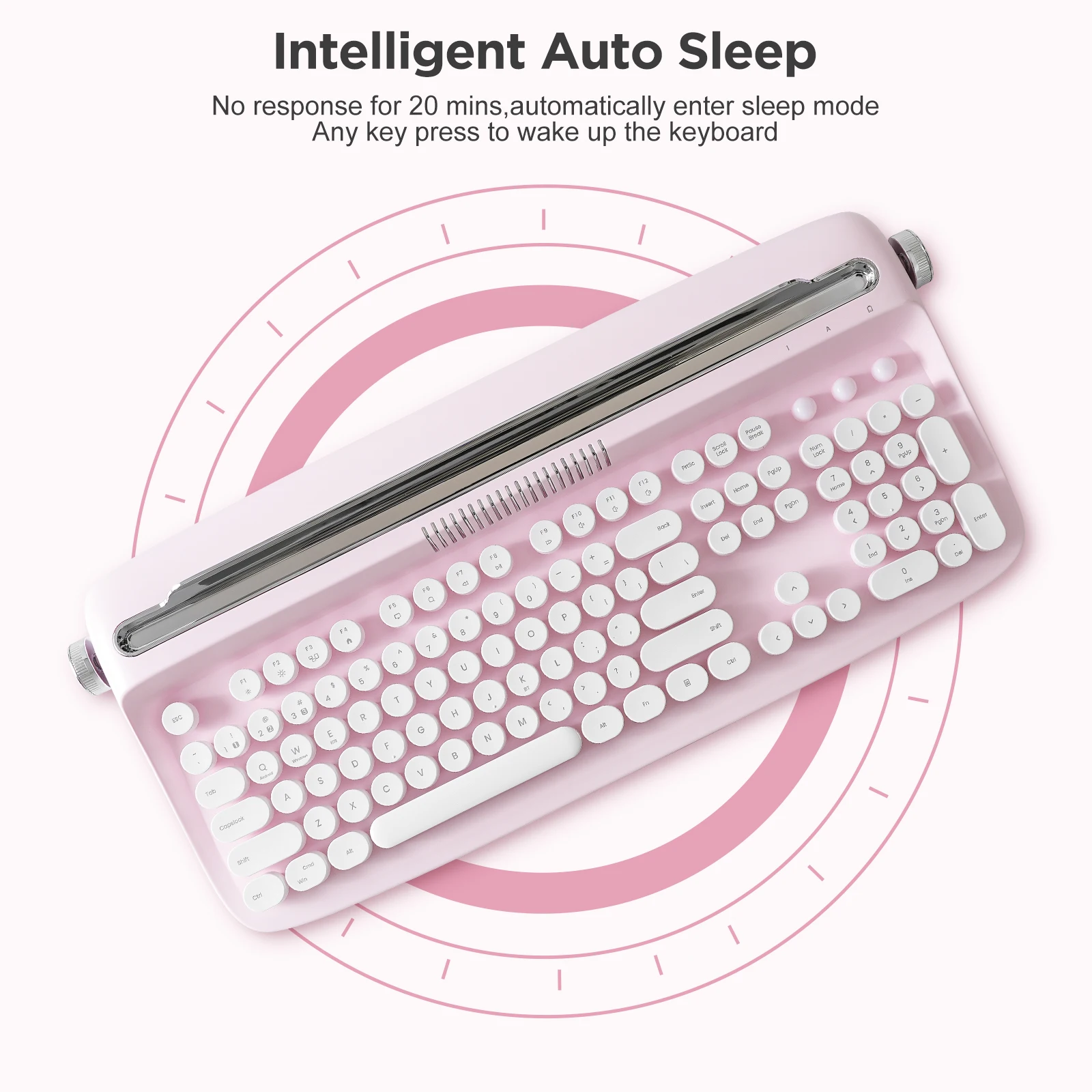 Yunzii-actto B503 Máquina de Escrever sem Fio Bluetooth Retro Teclado Estético com Suporte Integrado para Vários Dispositivos Baby Pink - Imagem 3