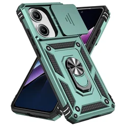 Shockproof Phone Case with Camera Lens Cover and Rotating Ring Stand for Poco x7 pro (Green)