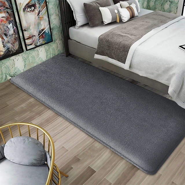 Bedroom floor Mat Big Size Rug Knitted Polyester Coral velvet thickened Machine Made Coral Fleece Long Strip - Non-Slip