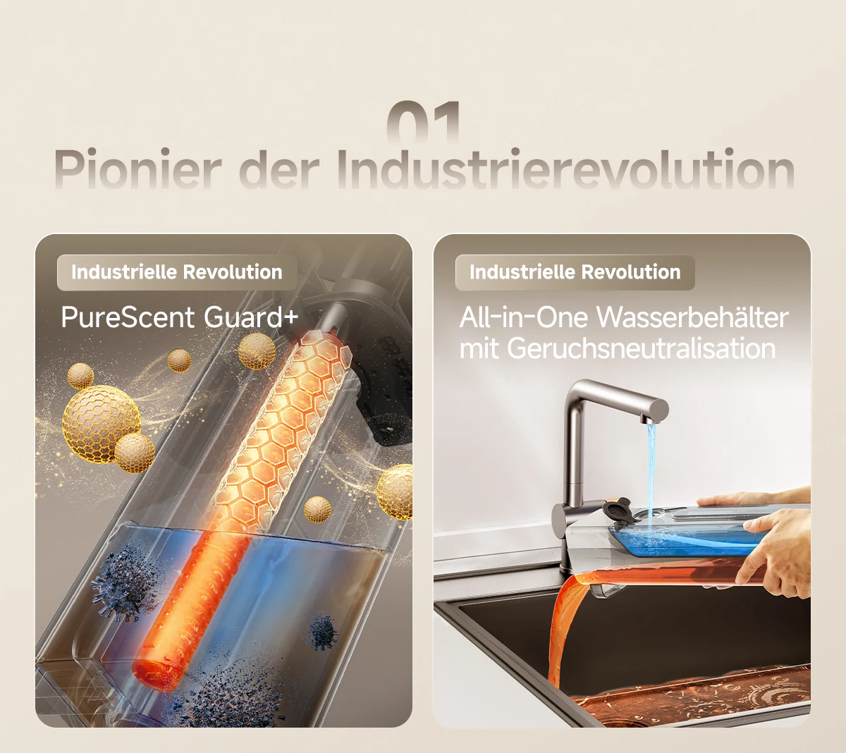 UWANT D500 Nass-Trocken-Staubsauger 17000Pa Saugkraft 180 ° Flachliegender kabelloser Wischmopp mit KI-Selbstreinigung 65 ° C Trocknung Dreiseitige Kante – Detail 3